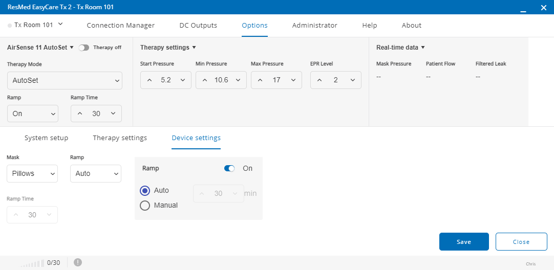 SL UI screenshot Admin Options Device Settings