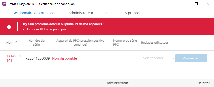 SL UI screenshot Connection Manager Error