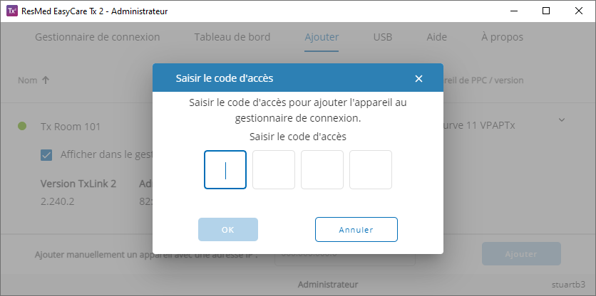 SL UI screenshot Add Access Code