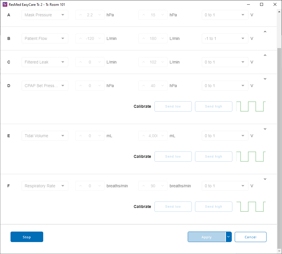 SL UI screenshot Configuration Calibrate Apply