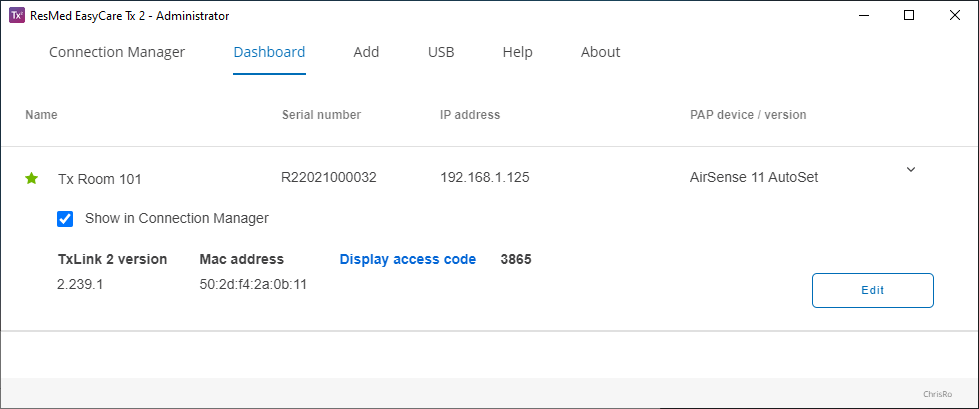 SL UI screenshot Dashboard Access Code