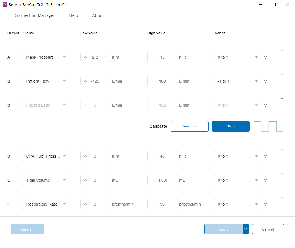 SL UI screenshot Configuration Calibrate